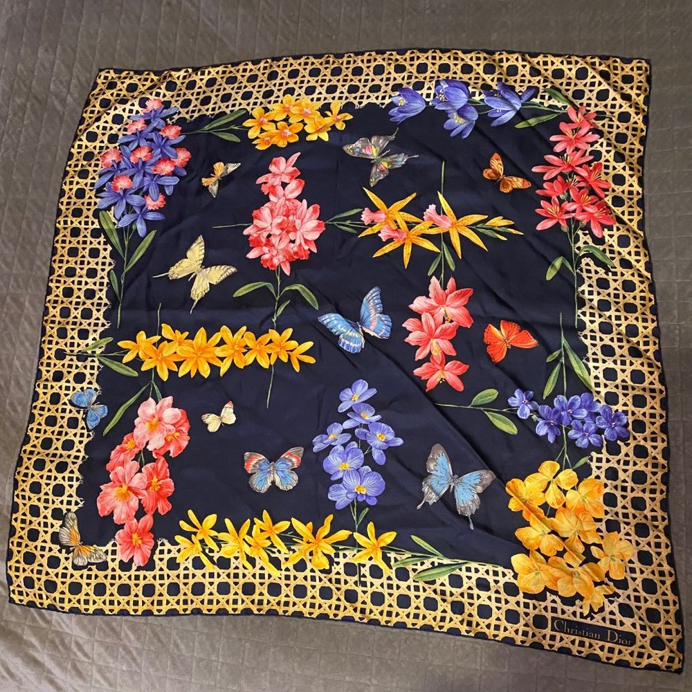 vintage CHRISTIAN DIOR silk scarf (34 inches square)